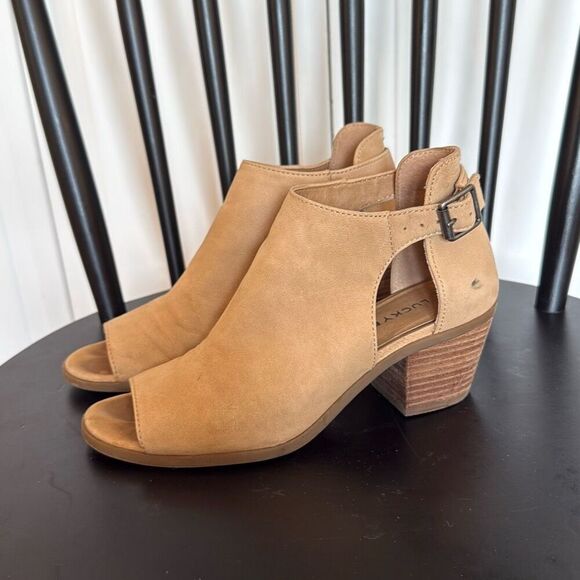 Lucky Brand Barimo heeled leather peep toe shoes size 5.5 - Picture 4 of 10